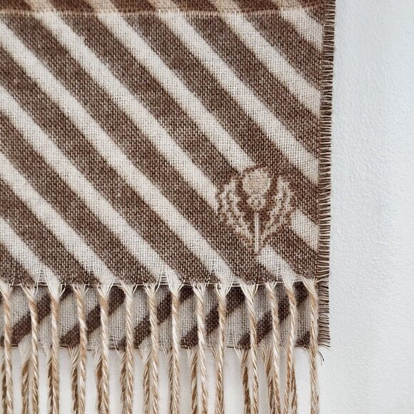 Reversible Houndstooth Stripe Pattern Beige Scarf Fringe Fall Fashion Cozy Soft - Picture 10 of 14